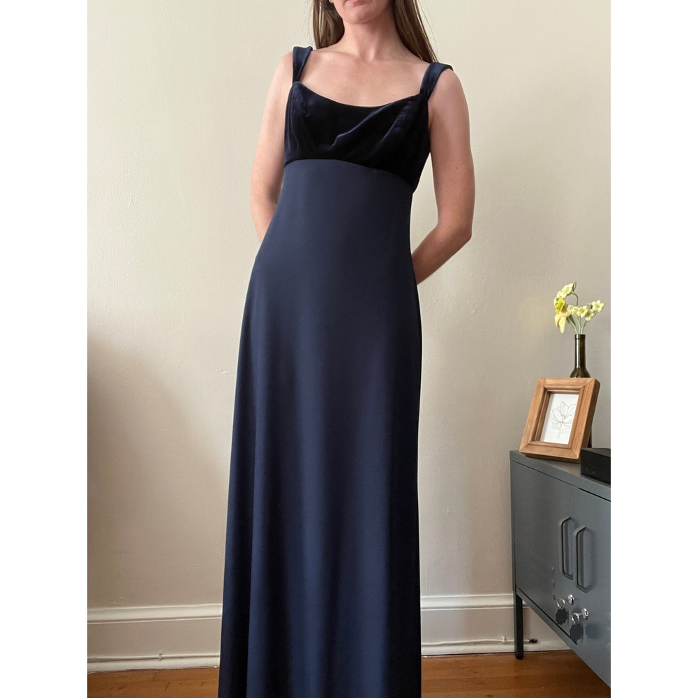 Vtg 90s‎ Y2K Maxi Dress Empire Waist Betsy & Adam Blue Velvet 10 Whimsigoth